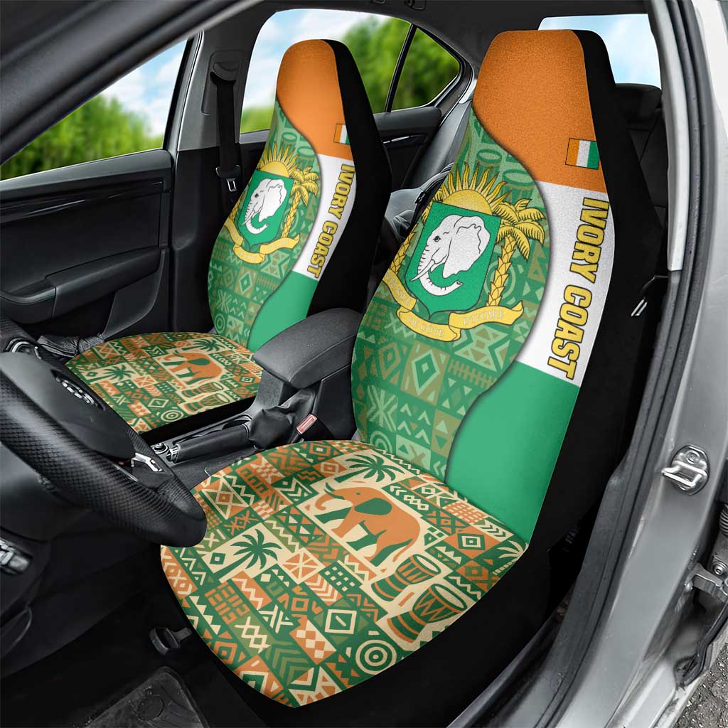 Ivory Coast Car Seat Cover with Elephant Crest and Tribal Pattern Design - Wonder Print Shop