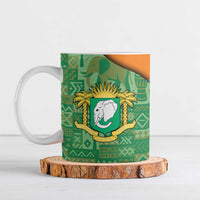 Ivory Coast Ceramic Mug with Elephant Crest and Tribal Pattern Design - Wonder Print Shop