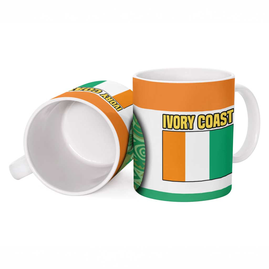 Ivory Coast Ceramic Mug with Elephant Crest and Tribal Pattern Design - Wonder Print Shop