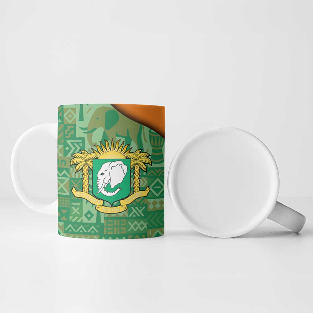 Ivory Coast Ceramic Mug with Elephant Crest and Tribal Pattern Design - Wonder Print Shop
