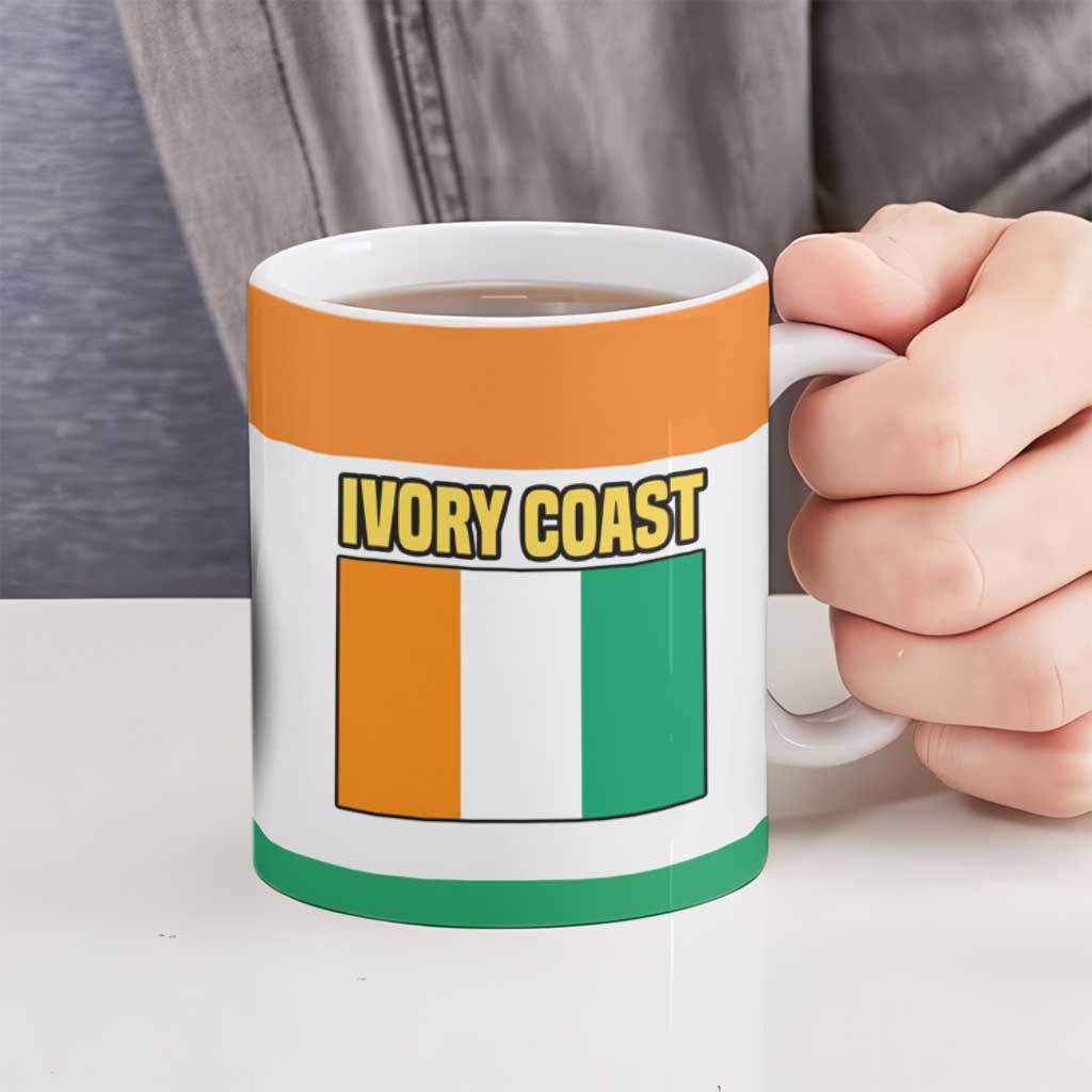 Ivory Coast Ceramic Mug with Elephant Crest and Tribal Pattern Design - Wonder Print Shop