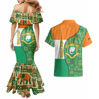 Ivory Coast Couples Matching Mermaid Dress and Hawaiian Shirt with Elephant Crest and Tribal Pattern Design - Wonder Print Shop
