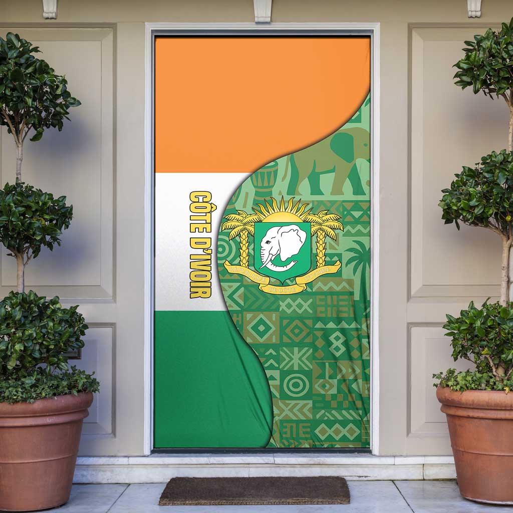 Ivory Coast Door Cover with Elephant Crest and Tribal Pattern Design - Wonder Print Shop