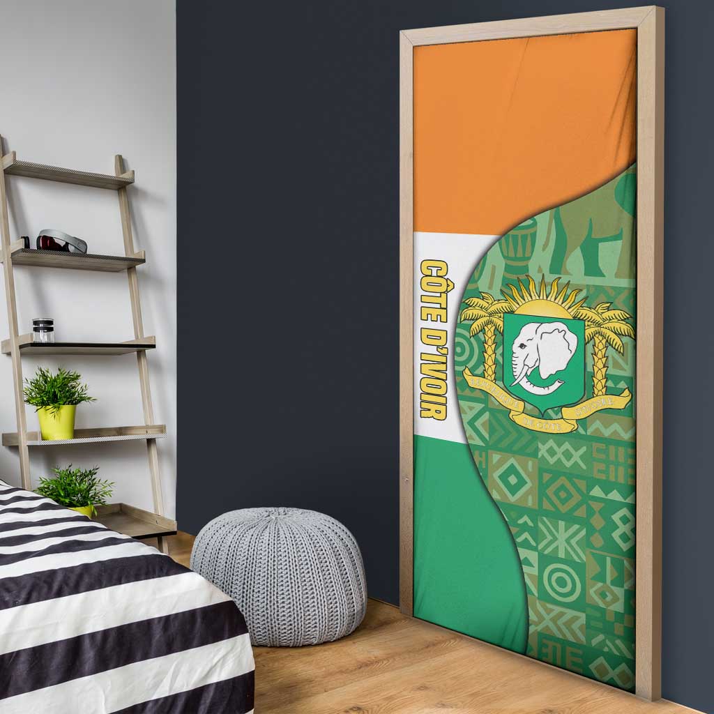 Ivory Coast Door Cover with Elephant Crest and Tribal Pattern Design - Wonder Print Shop