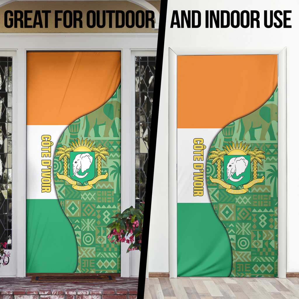 Ivory Coast Door Cover with Elephant Crest and Tribal Pattern Design - Wonder Print Shop