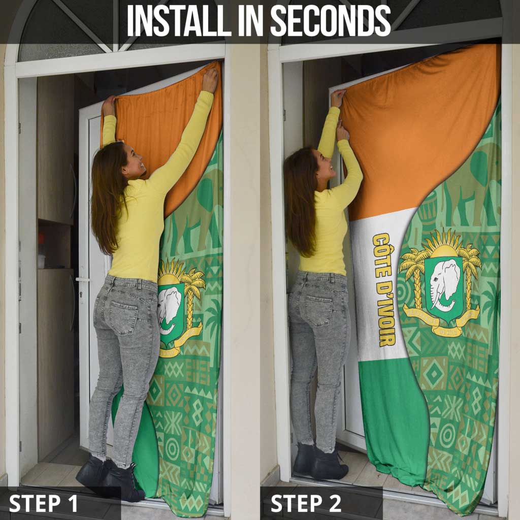 Ivory Coast Door Cover with Elephant Crest and Tribal Pattern Design - Wonder Print Shop