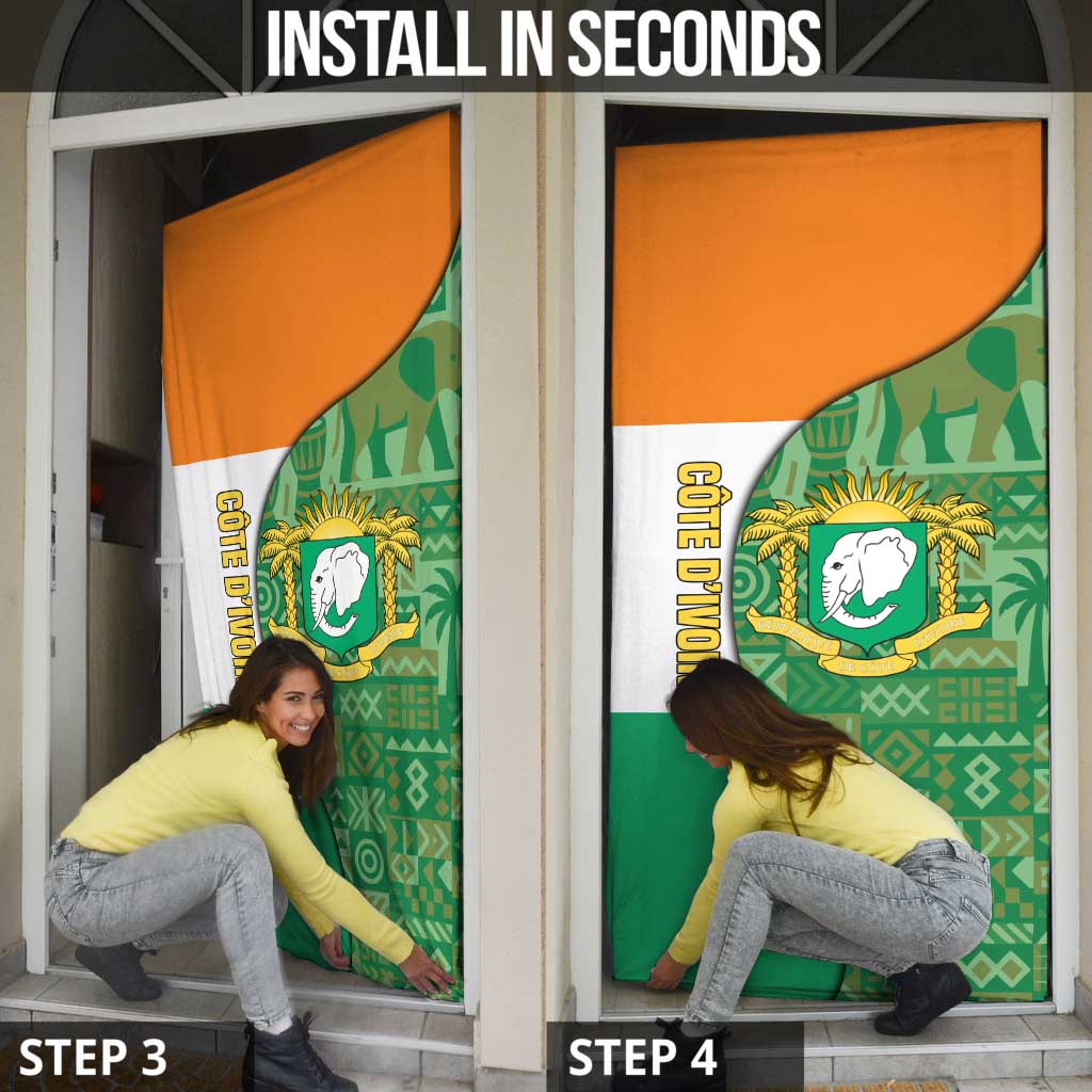 Ivory Coast Door Cover with Elephant Crest and Tribal Pattern Design - Wonder Print Shop