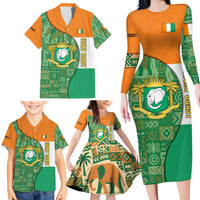 Ivory Coast Family Matching Long Sleeve Bodycon Dress and Hawaiian Shirt with Elephant Crest and Tribal Pattern Design - Wonder Print Shop