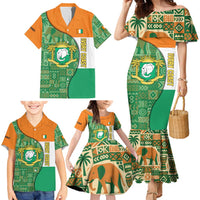 Ivory Coast Family Matching Mermaid Dress and Hawaiian Shirt with Elephant Crest and Tribal Pattern Design - Wonder Print Shop