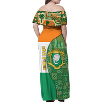 Ivory Coast Family Matching Off Shoulder Maxi Dress and Hawaiian Shirt with Elephant Crest and Tribal Pattern Design - Wonder Print Shop