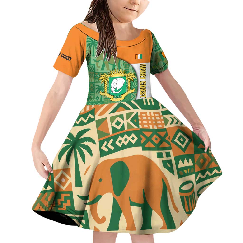 Ivory Coast Family Matching Off Shoulder Short Dress and Hawaiian Shirt with Elephant Crest and Tribal Pattern Design - Wonder Print Shop
