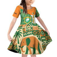 Ivory Coast Family Matching Off Shoulder Short Dress and Hawaiian Shirt with Elephant Crest and Tribal Pattern Design - Wonder Print Shop