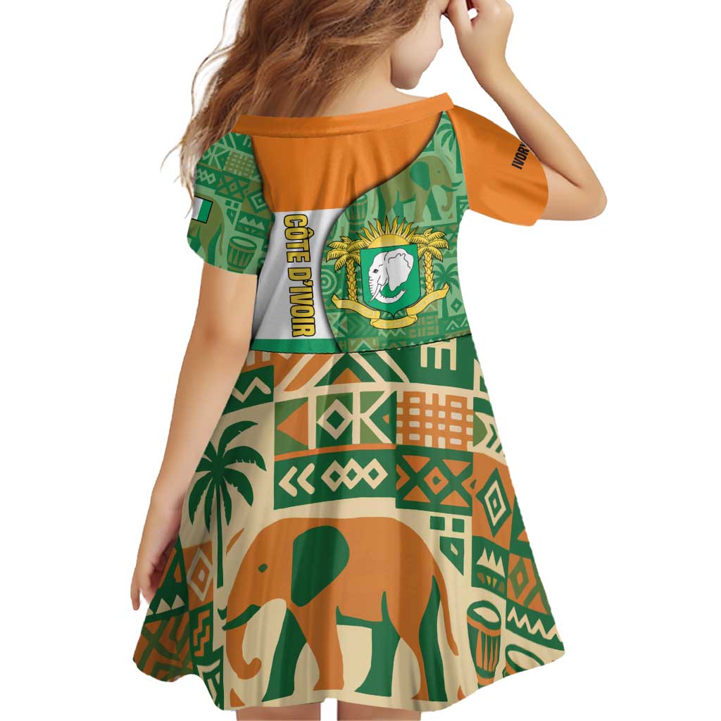 Ivory Coast Family Matching Off Shoulder Short Dress and Hawaiian Shirt with Elephant Crest and Tribal Pattern Design - Wonder Print Shop
