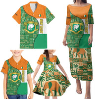 Ivory Coast Family Matching Puletasi and Hawaiian Shirt with Elephant Crest and Tribal Pattern Design - Wonder Print Shop