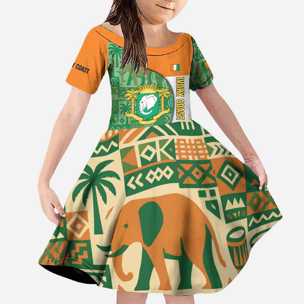 Ivory Coast Family Matching Summer Maxi Dress and Hawaiian Shirt with Elephant Crest and Tribal Pattern Design - Wonder Print Shop