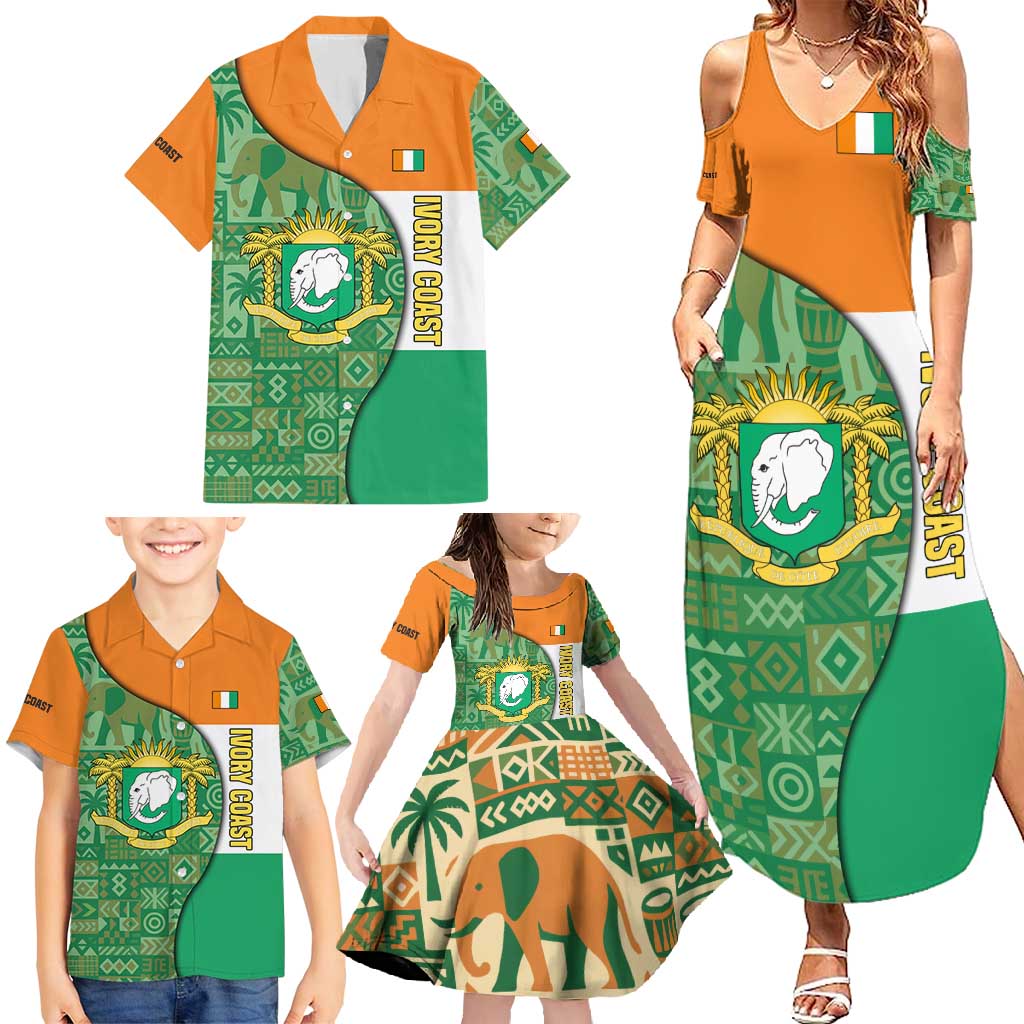 Ivory Coast Family Matching Summer Maxi Dress and Hawaiian Shirt with Elephant Crest and Tribal Pattern Design - Wonder Print Shop