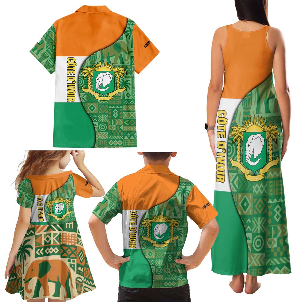 Ivory Coast Family Matching Tank Maxi Dress and Hawaiian Shirt with Elephant Crest and Tribal Pattern Design - Wonder Print Shop