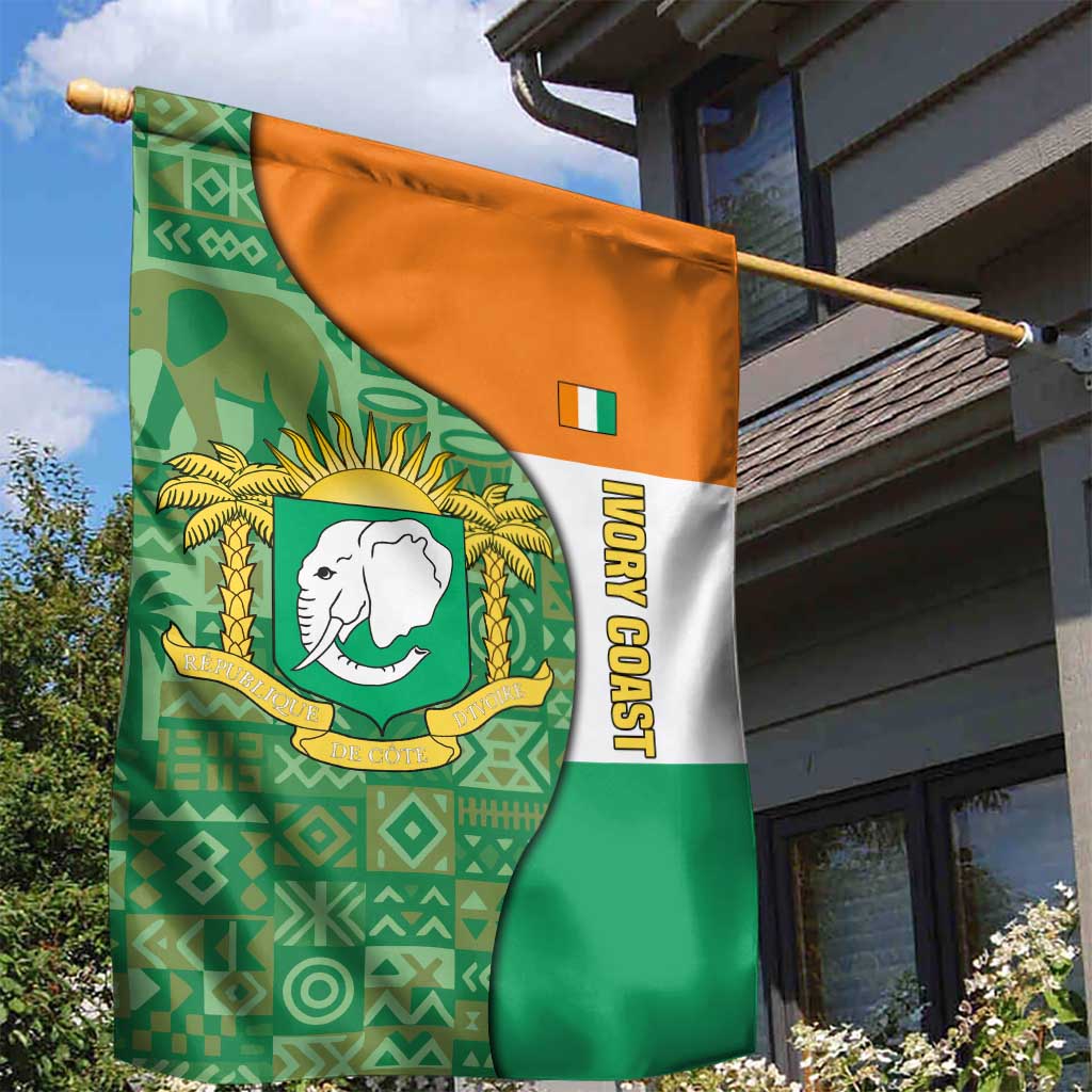 Ivory Coast Garden Flag with Elephant Crest and Tribal Pattern Design - Wonder Print Shop