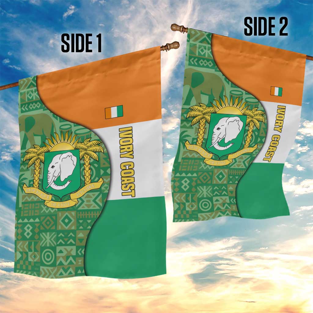 Ivory Coast Garden Flag with Elephant Crest and Tribal Pattern Design - Wonder Print Shop