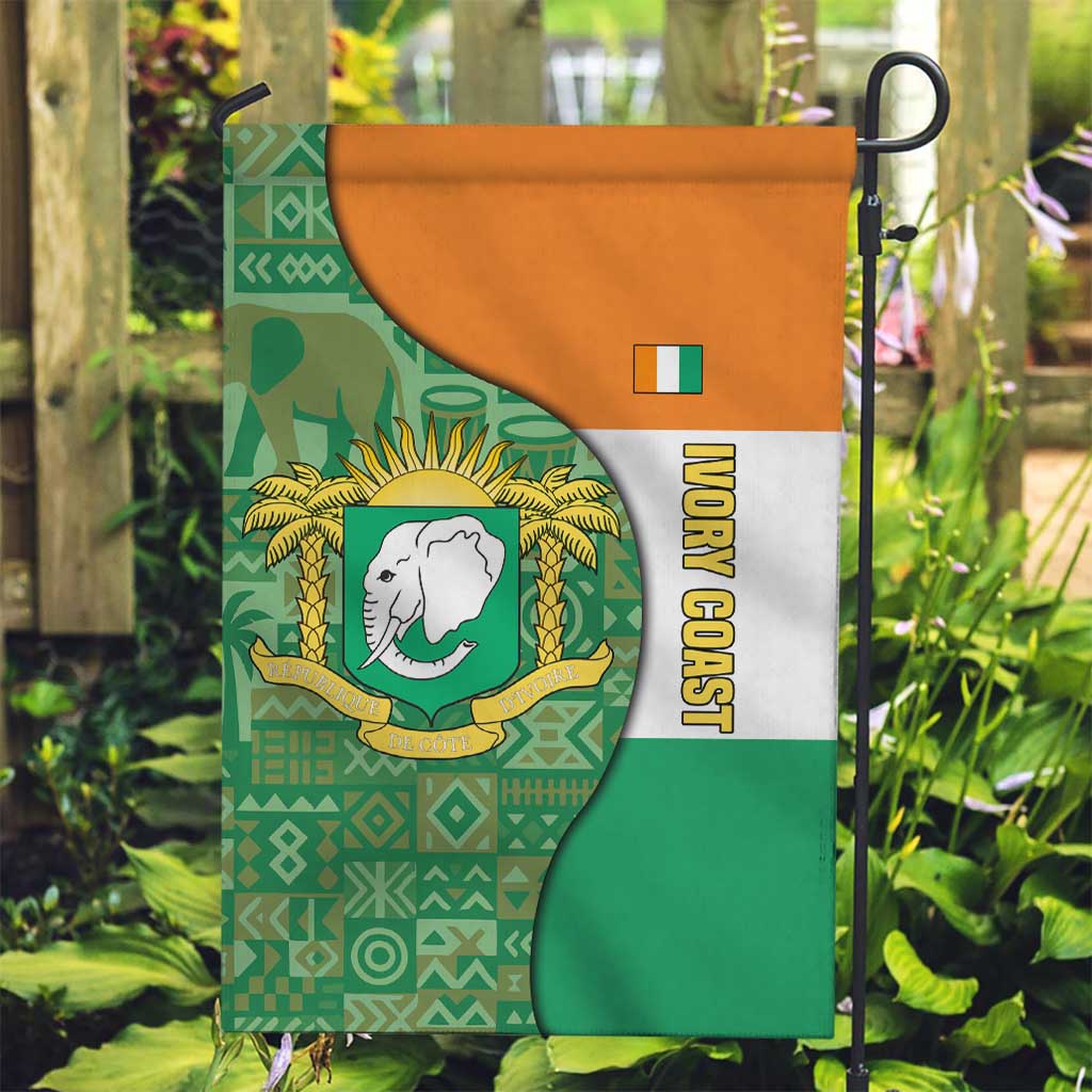 Ivory Coast Garden Flag with Elephant Crest and Tribal Pattern Design - Wonder Print Shop
