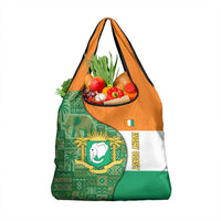Ivory Coast Grocery Bag with Elephant Crest and Tribal Pattern Design - Wonder Print Shop
