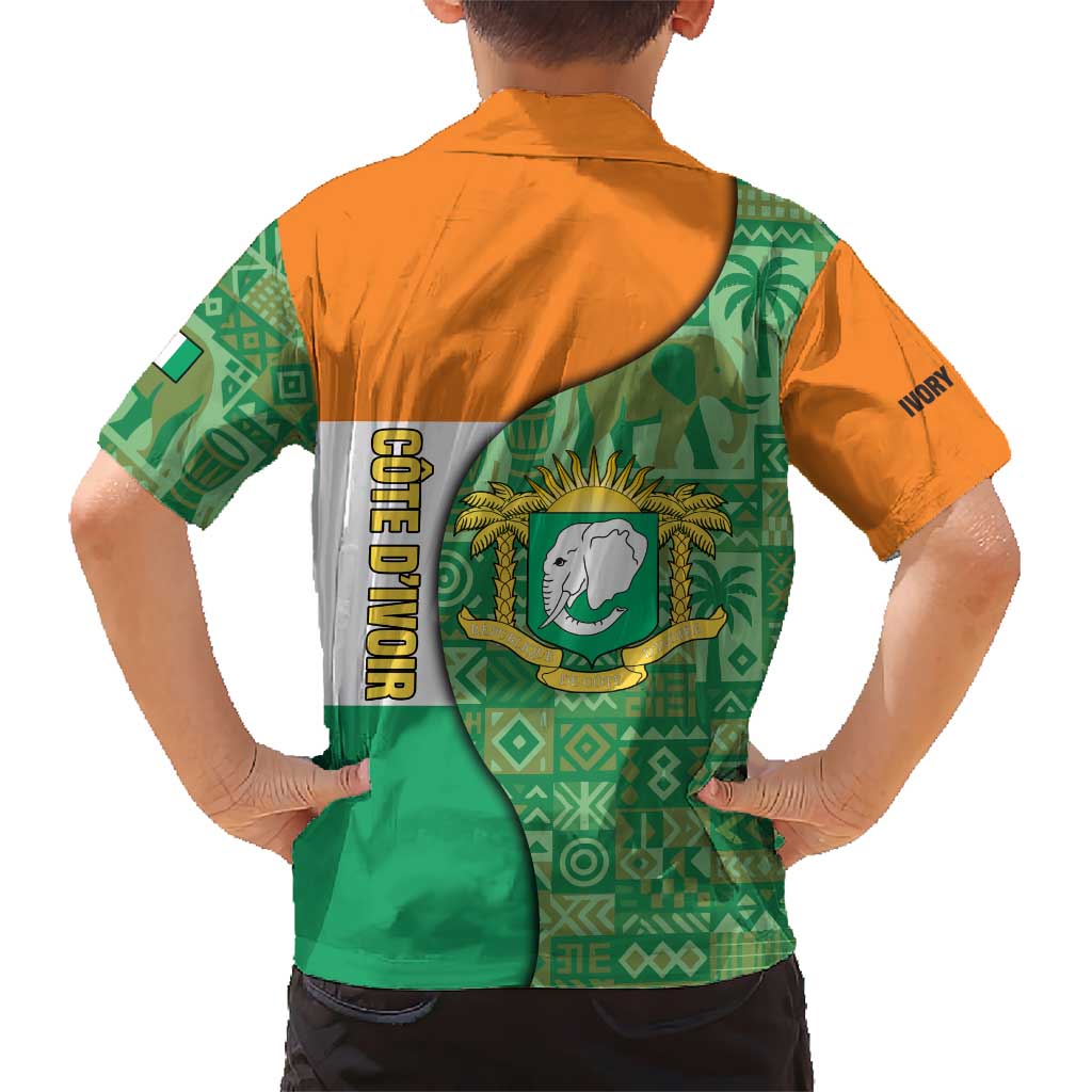 Ivory Coast Hawaiian Shirt with Elephant Crest and Tribal Pattern Design - Wonder Print Shop