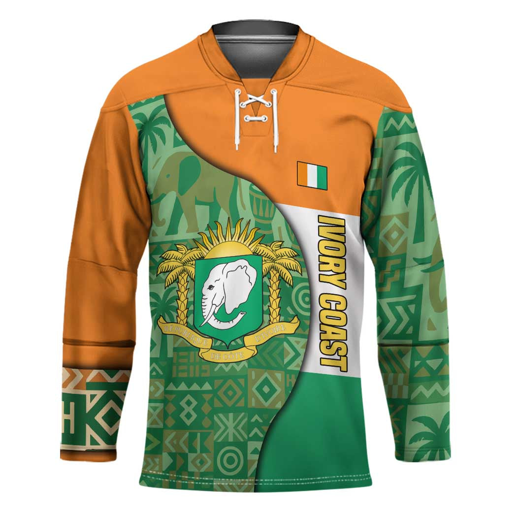 Ivory Coast Hockey Jersey with Elephant Crest and Tribal Pattern Design - Wonder Print Shop