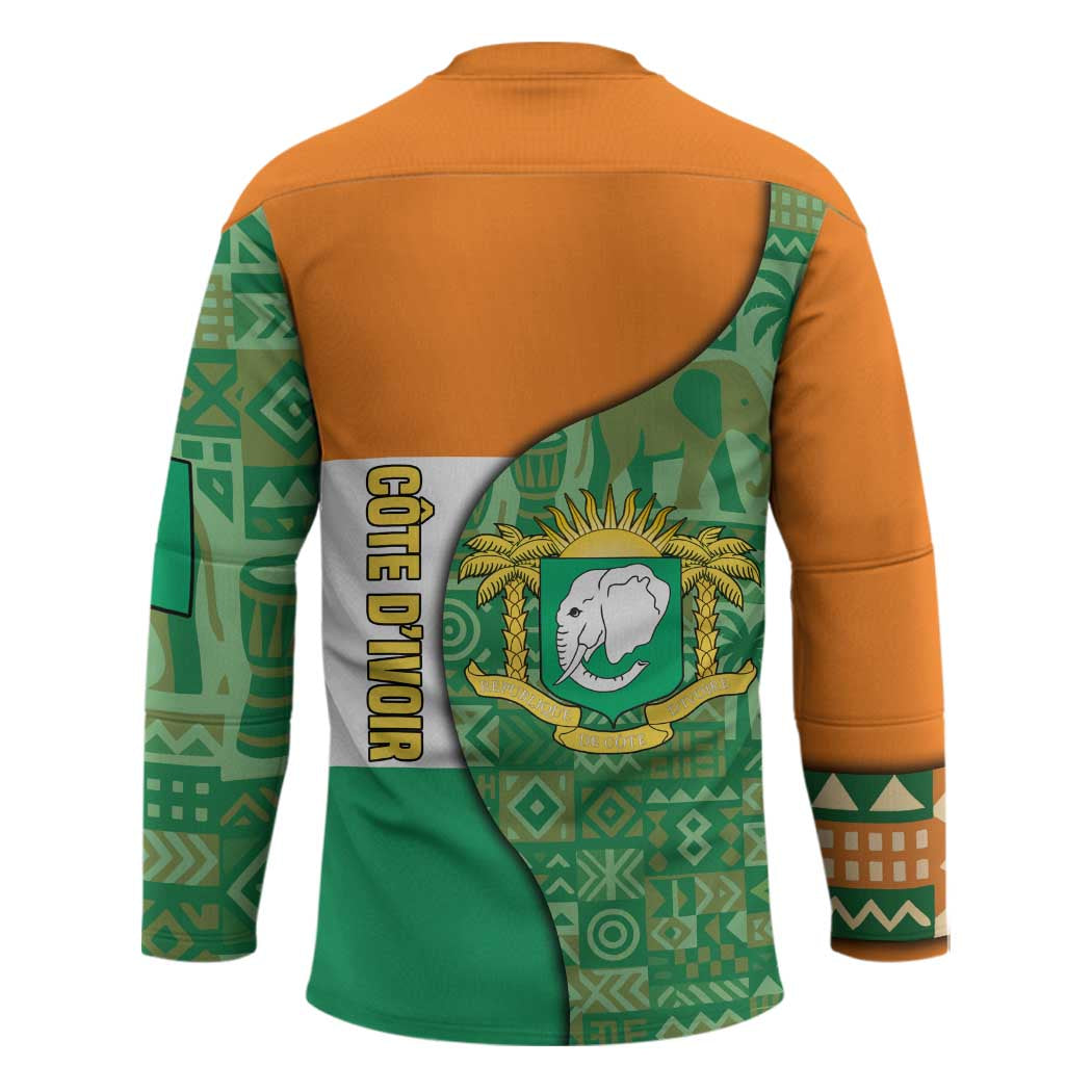 Ivory Coast Hockey Jersey with Elephant Crest and Tribal Pattern Design - Wonder Print Shop