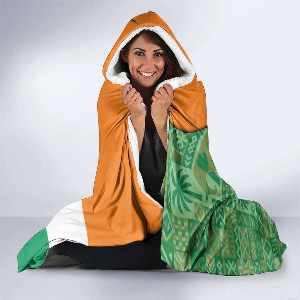 Ivory Coast Hooded Blanket with Elephant Crest and Tribal Pattern Design - Wonder Print Shop