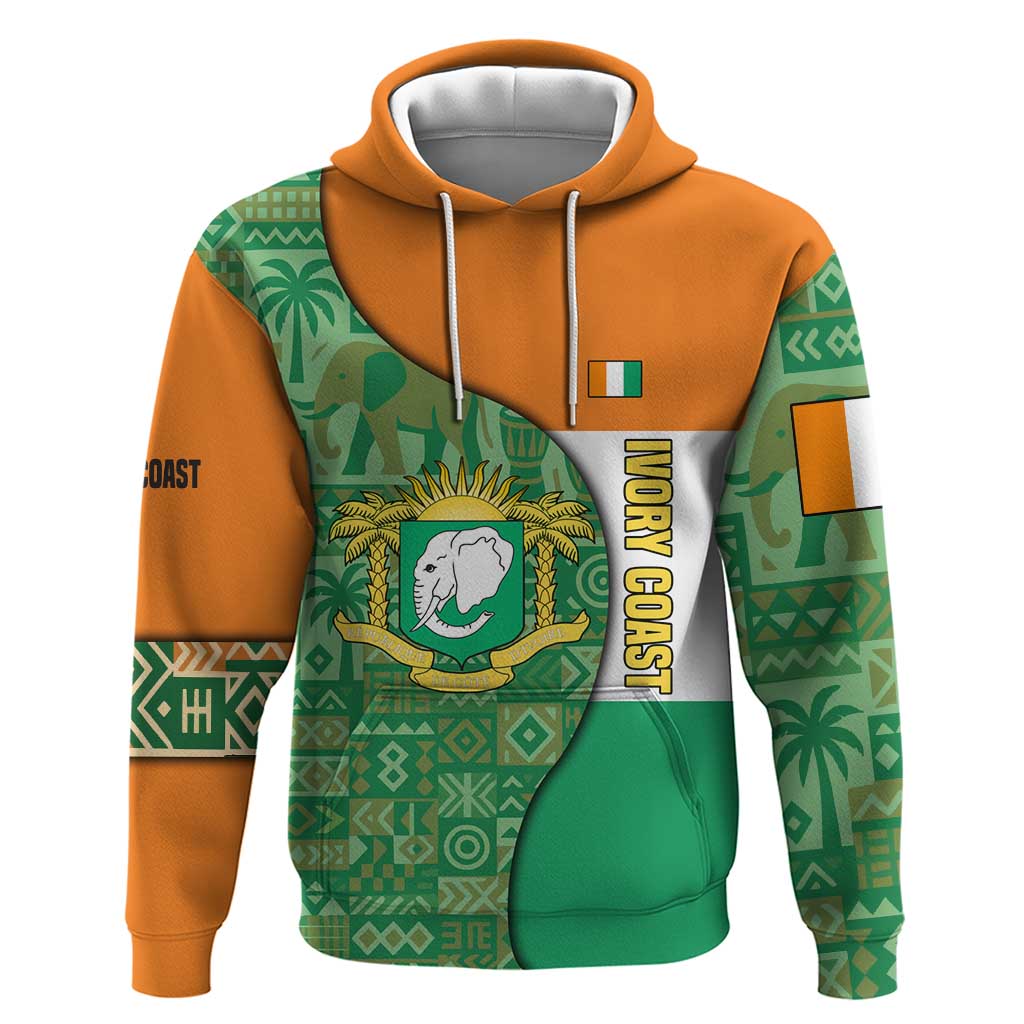 Ivory Coast Hoodie with Elephant Crest and Tribal Pattern Design - Wonder Print Shop