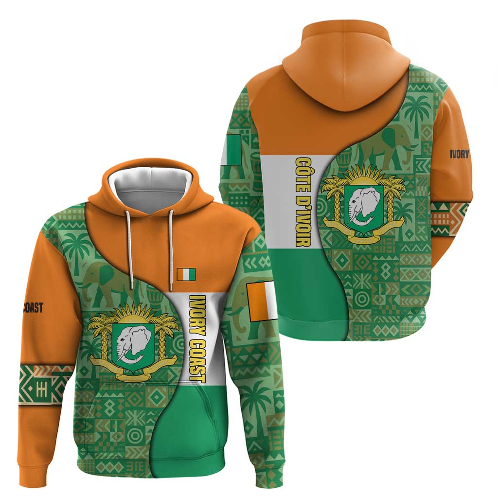 Ivory Coast Hoodie with Elephant Crest and Tribal Pattern Design - Wonder Print Shop
