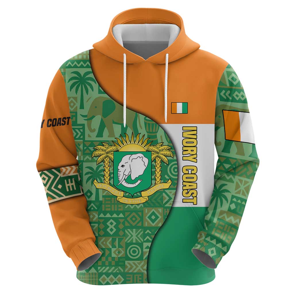 Ivory Coast Hoodie with Elephant Crest and Tribal Pattern Design - Wonder Print Shop