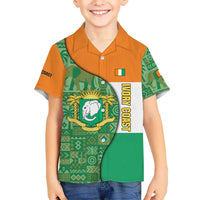 Ivory Coast Kid Hawaiian Shirt with Elephant Crest and Tribal Pattern Design - Wonder Print Shop