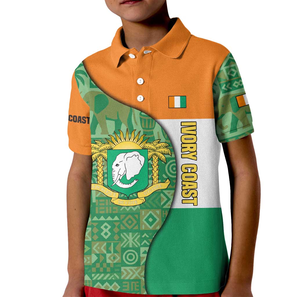 Ivory Coast Kid Polo Shirt with Elephant Crest and Tribal Pattern Design - Wonder Print Shop