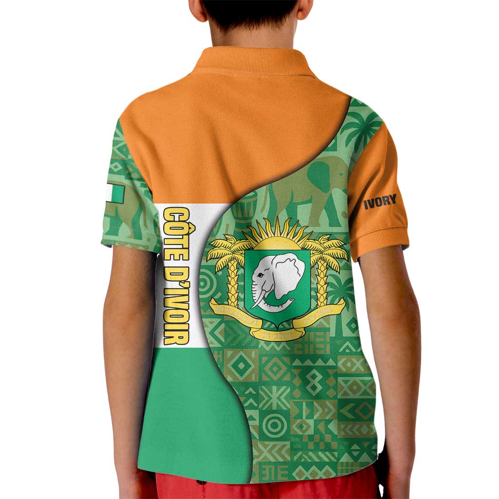 Ivory Coast Kid Polo Shirt with Elephant Crest and Tribal Pattern Design - Wonder Print Shop