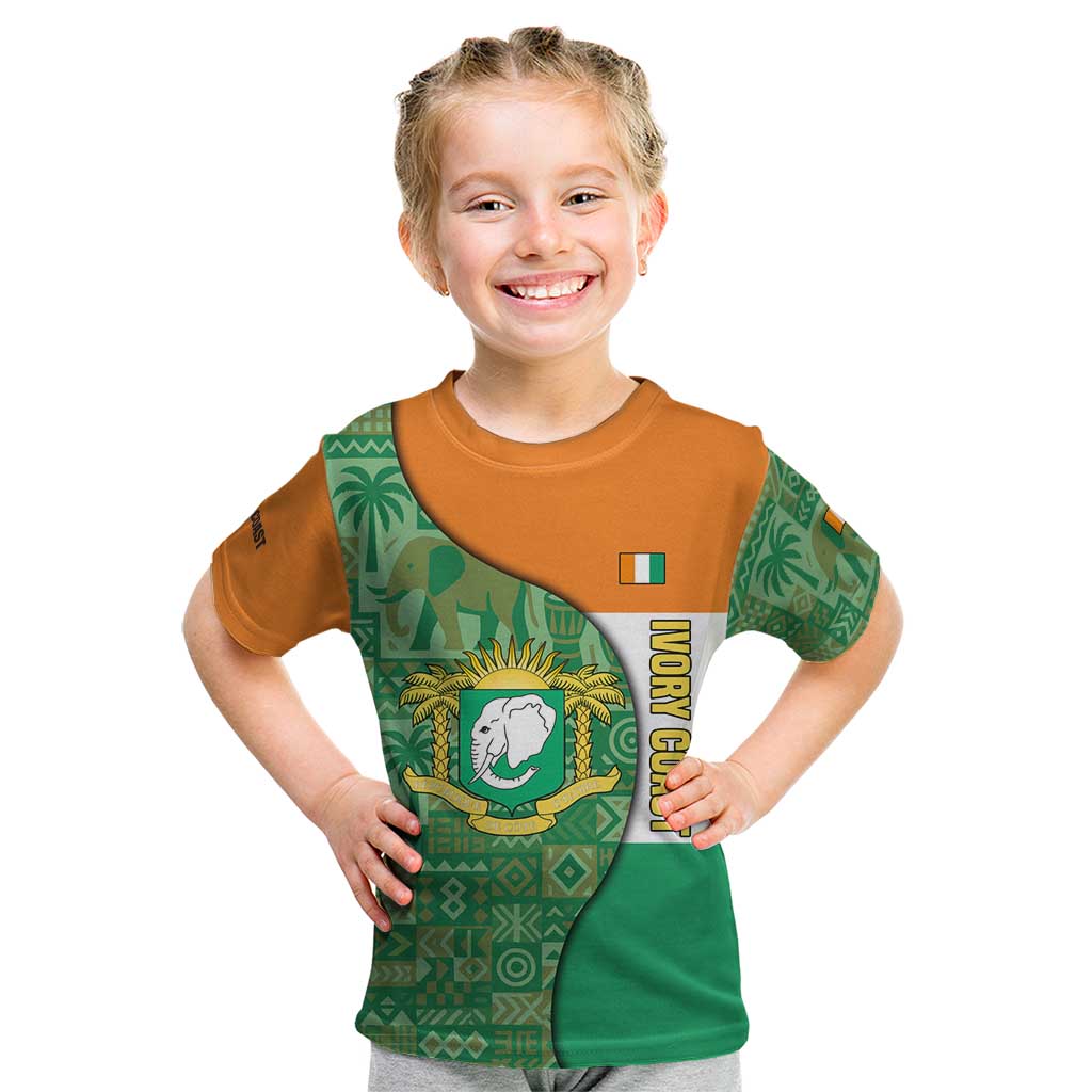 Ivory Coast Kid T Shirt with Elephant Crest and Tribal Pattern Design - Wonder Print Shop