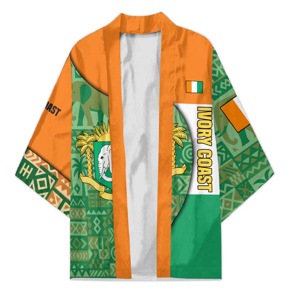 Ivory Coast Kimono with Elephant Crest and Tribal Pattern Design - Wonder Print Shop