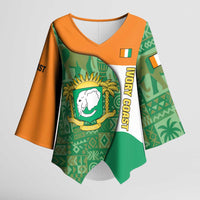 Ivory Coast Kimono Sleeve Blouse with Elephant Crest and Tribal Pattern Design - Wonder Print Shop