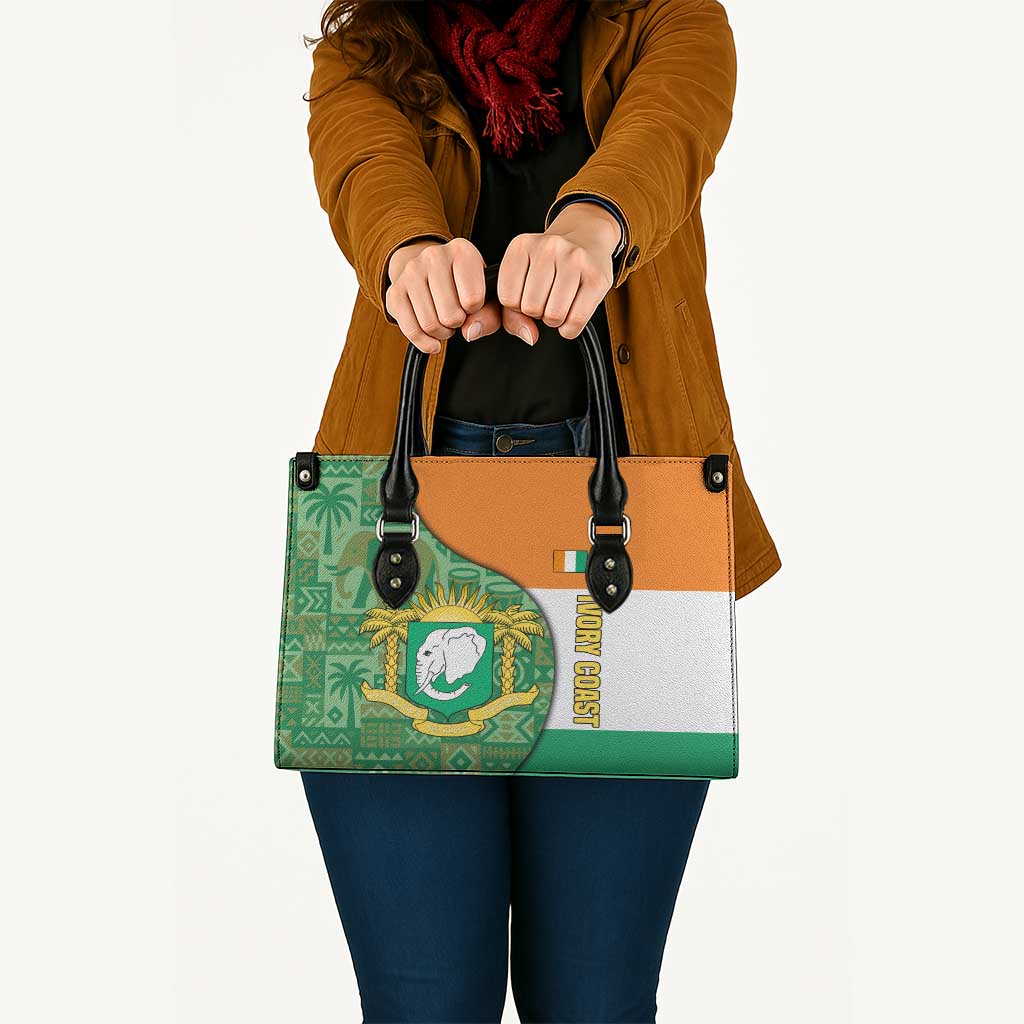 Ivory Coast Leather Bag with Elephant Crest and Tribal Pattern Design - Wonder Print Shop