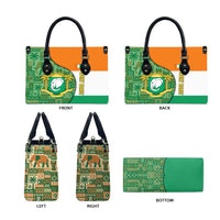 Ivory Coast Leather Bag with Elephant Crest and Tribal Pattern Design - Wonder Print Shop