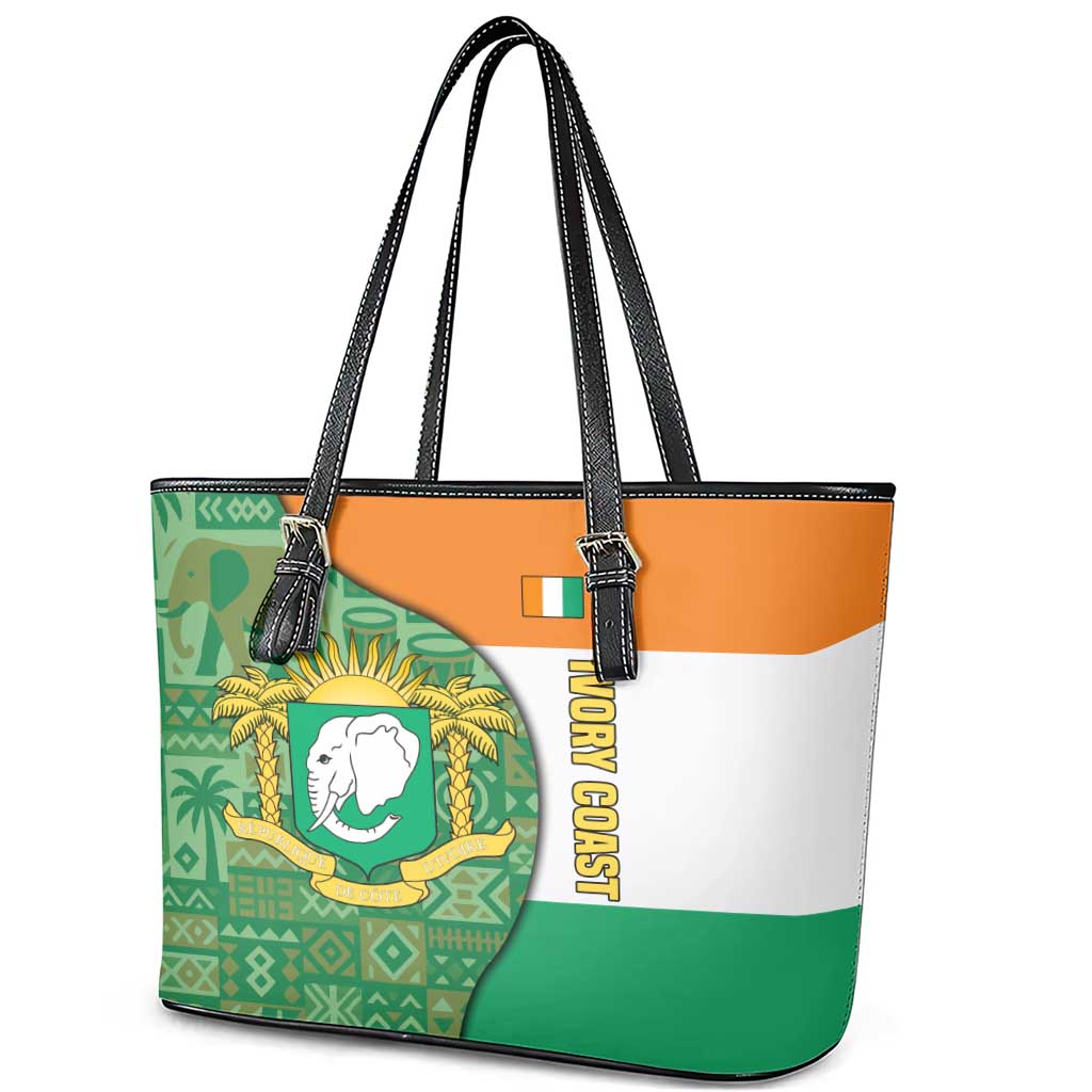 Ivory Coast Leather Tote Bag with Elephant Crest and Tribal Pattern Design - Wonder Print Shop