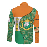 Ivory Coast Long Sleeve Button Shirt with Elephant Crest and Tribal Pattern Design - Wonder Print Shop