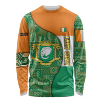 Ivory Coast Long Sleeve Shirt with Elephant Crest and Tribal Pattern Design - Wonder Print Shop
