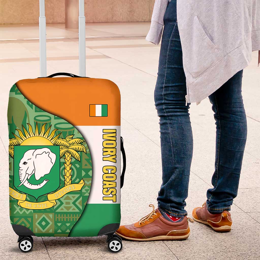 Ivory Coast Luggage Cover with Elephant Crest and Tribal Pattern Design - Wonder Print Shop