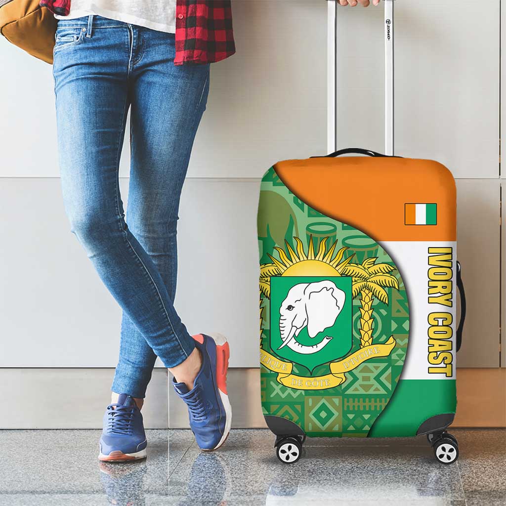 Ivory Coast Luggage Cover with Elephant Crest and Tribal Pattern Design - Wonder Print Shop