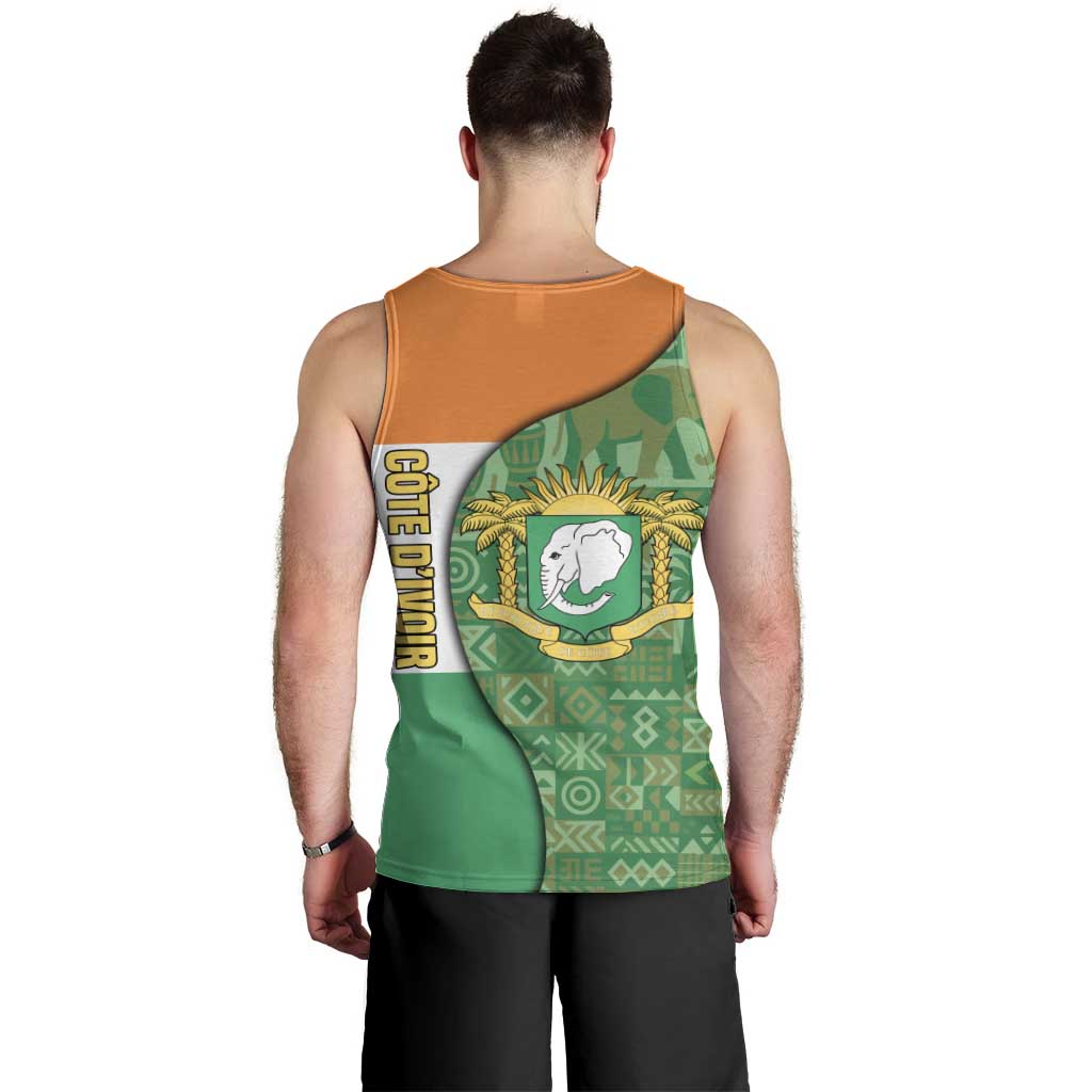 Ivory Coast Men Tank Top with Elephant Crest and Tribal Pattern Design - Wonder Print Shop