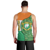 Ivory Coast Men Tank Top with Elephant Crest and Tribal Pattern Design - Wonder Print Shop