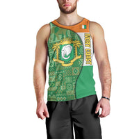 Ivory Coast Men Tank Top with Elephant Crest and Tribal Pattern Design - Wonder Print Shop