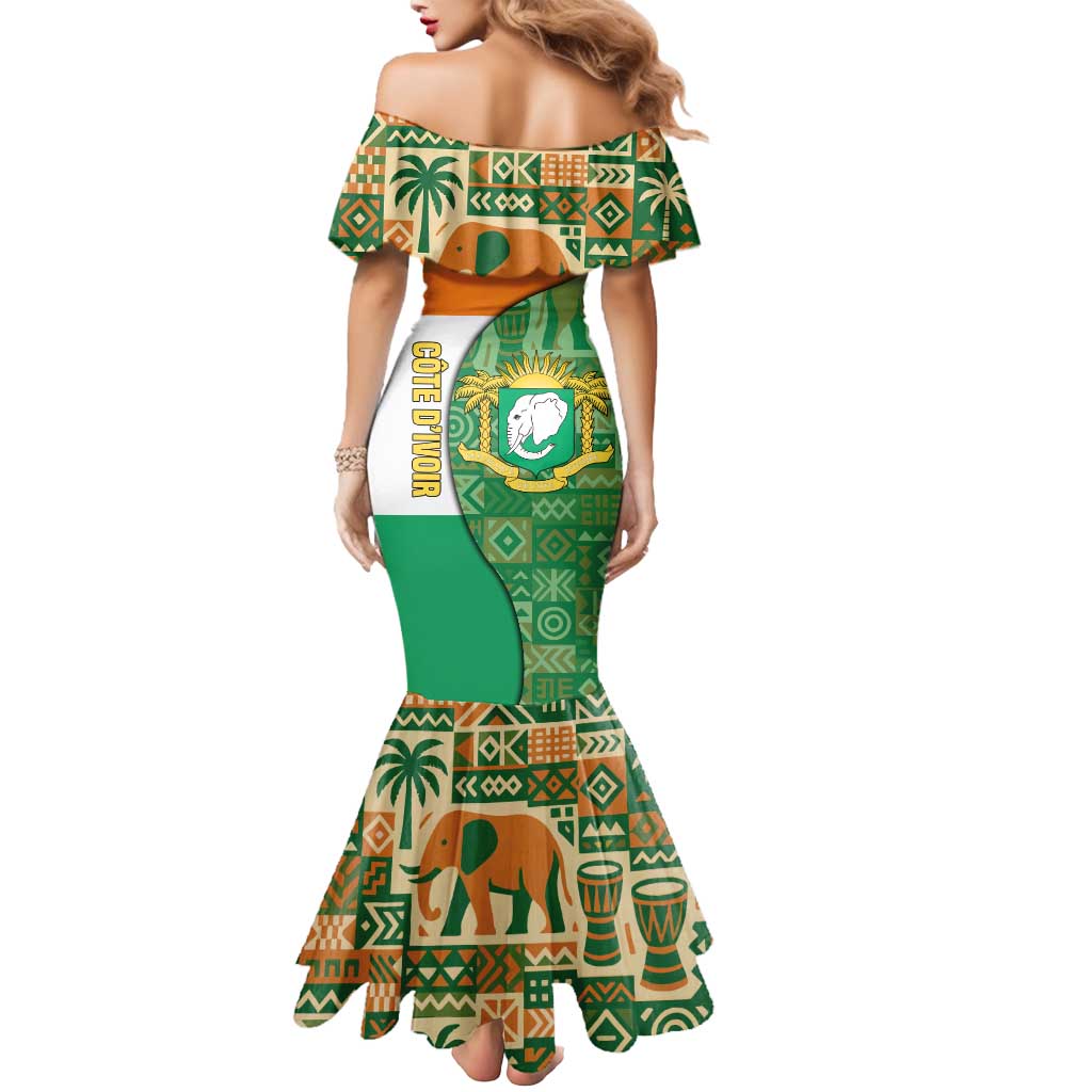 Ivory Coast Mermaid Dress with Elephant Crest and Tribal Pattern Design - Wonder Print Shop