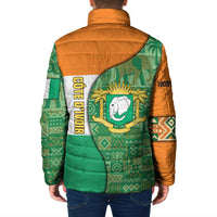 Ivory Coast Padded Jacket with Elephant Crest and Tribal Pattern Design - Wonder Print Shop